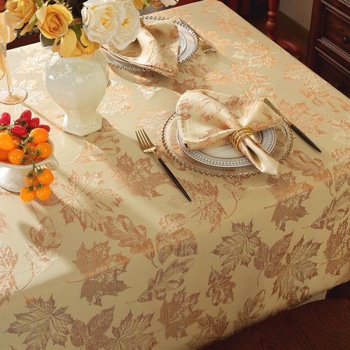 Honellaty Jacquard Tablecloth Rectangle 60x120 Inches, Spillproof, Stain Resistant, Wrinkle Free Damask Table Cloth for Fall, Harvest, Thanksgiving, Dinner(Gold)
