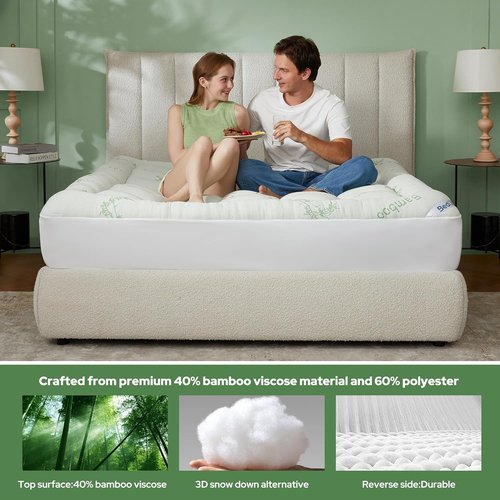 BEDLORE Full Size Mattress Topper - Thick Bamboo Viscose Pillow Top for Comfort | Breathable Design for Back Pain Relief