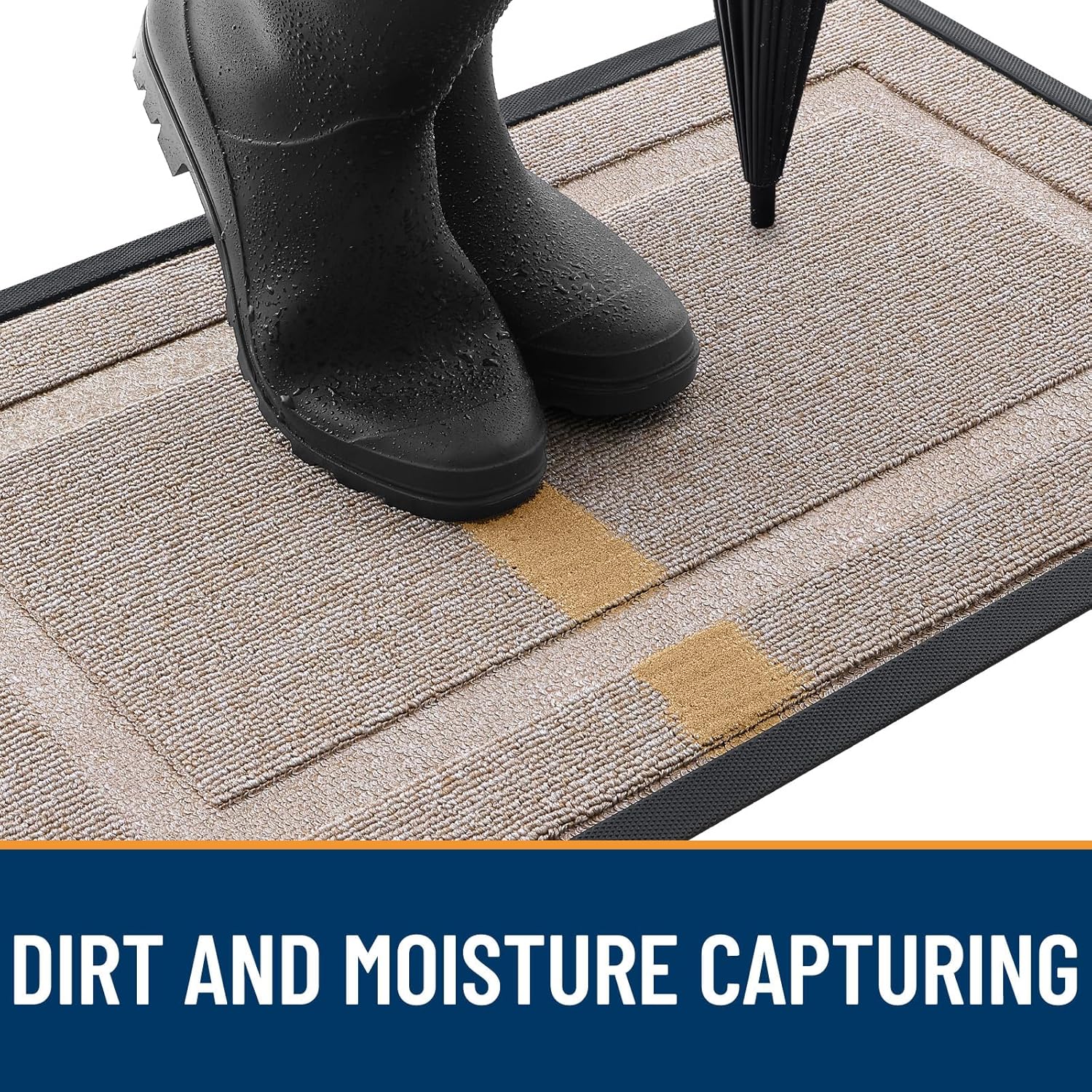 OLANLY Waterproof Front Door Mat - All-Season Natural Rubber Doormat, Easy Clean, 47x17, Camel