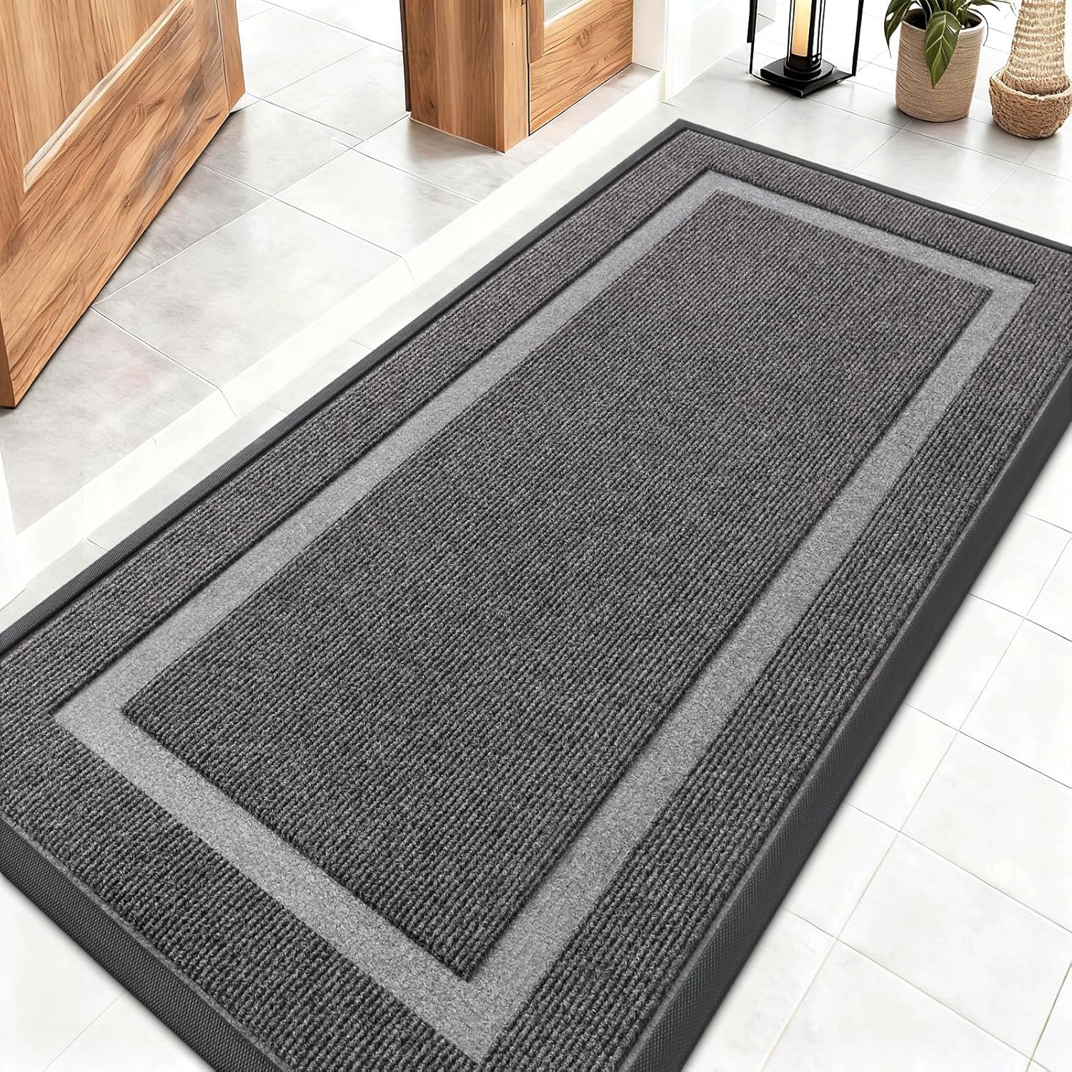 OLANLY Waterproof Front Door Mat - Sturdy Natural Rubber, Easy Clean, All-Season, 47x23, Dark Grey