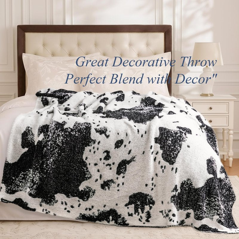 blunique Cow Throw Blanket for Couch Bed Sofa Ultra Soft Cozy Cow Pattern Animal Print Blanket, Lightweight Western Decor Plush Throw, Blanket for Women & Teen Girls 50x60 Inches Black