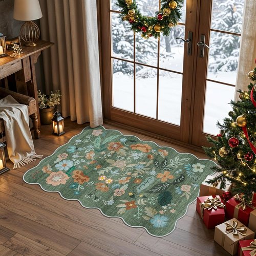 Floral 2x3 Area Rug by Washable | Soft Non-Slip Carpet for Entryway, Kitchen, and Nursery