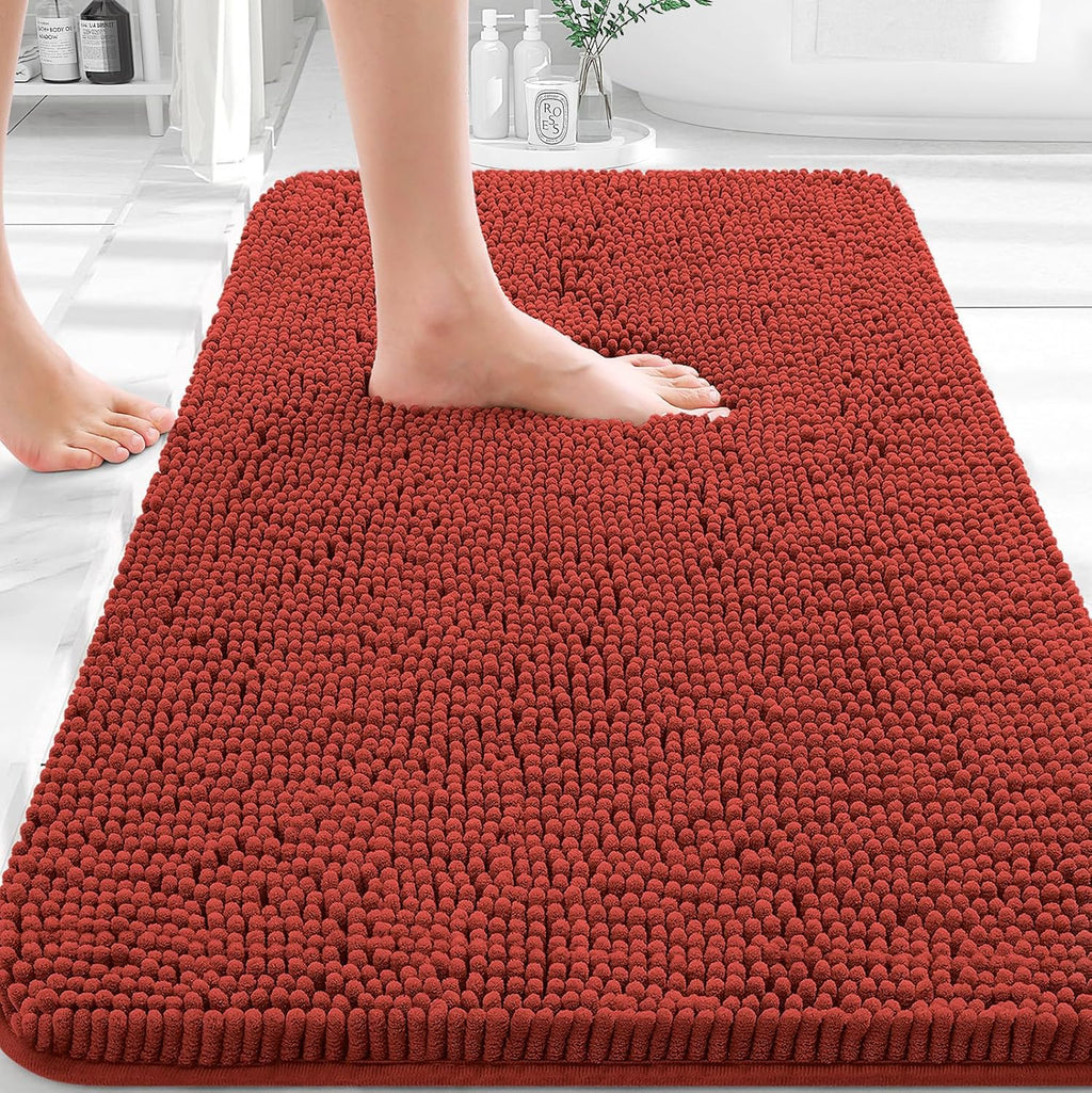 OLANLY Bathroom Rugs - Extra Soft Chenille Bath Mats | Quick Dry, Machine Washable, 30x20, Rustic Terracotta
