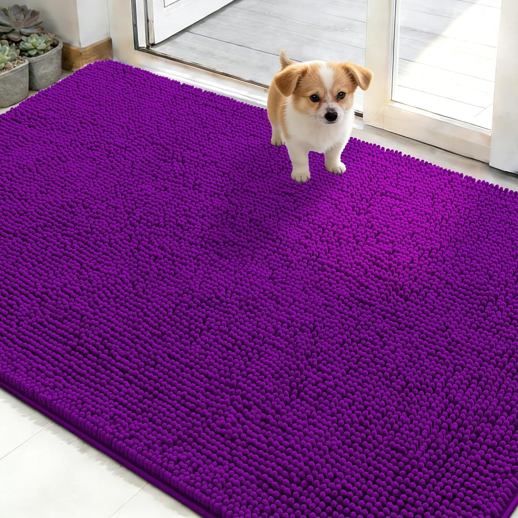 OLANLY Dog Door Mat - Absorbent Non-Slip Washable Doormat for Muddy Paws | 50x30 Inches, Purple