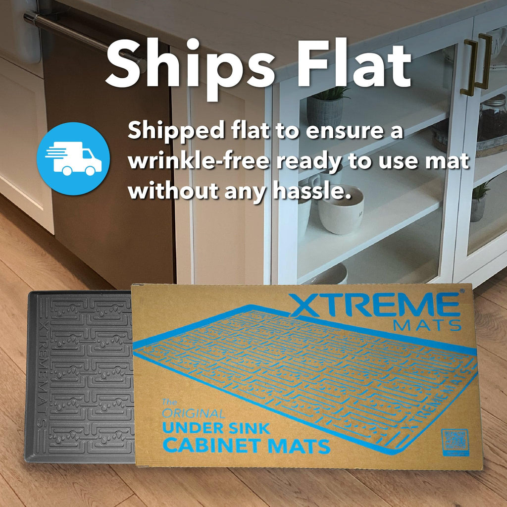 XTREME MATS Waterproof Undersink Mat (Gray 31" 1/4 x 22 1/4) Cabinet Base Liner for Kitchen & Laundry Cabinets Catches Leaks Prevents Damage Flexible Sink Driptray