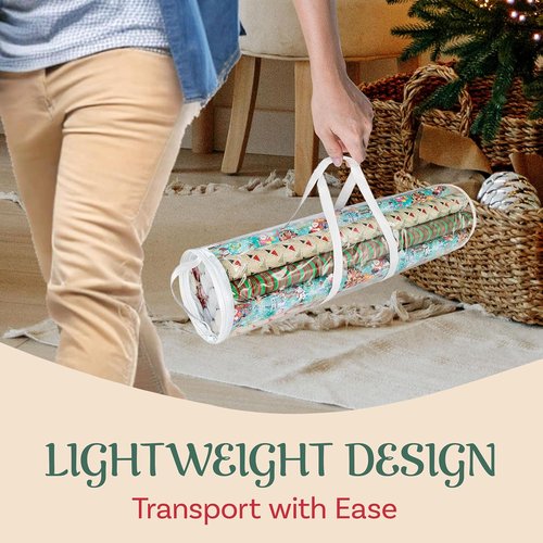 Elf Stor Wrapping Paper Storage Bags - Set of 2 Clear Totes with Handles for 30-Inch Rolls