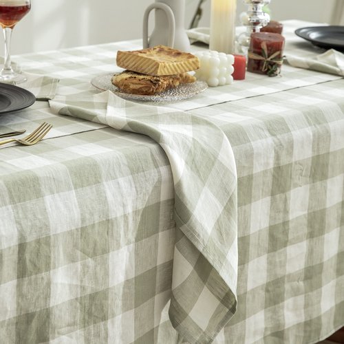 EVERLY 100% Yarn-Dyed Linen Rectangle Tablecloths 60x84Inches for Dining,Buffet Parties,Picnic,Events and Restaurants,Decorative Halloween,Thanksgiving Machine Washable Tablecloths-Sage Green Plaid