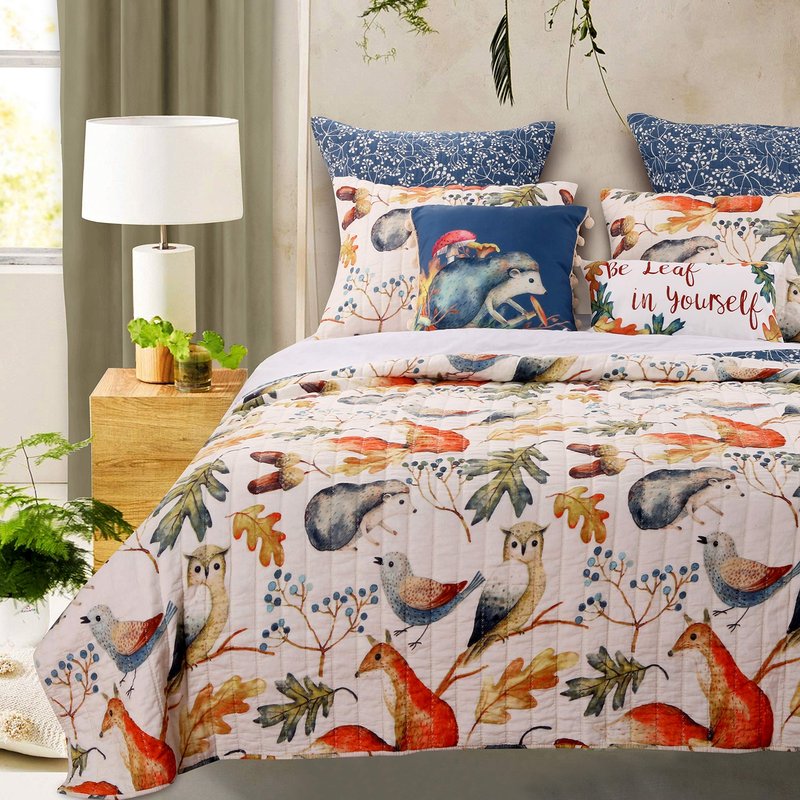 Greenland Home Willow Novelty Forest Animals Reversible Quilt Set, 2-Piece Twin, Natural