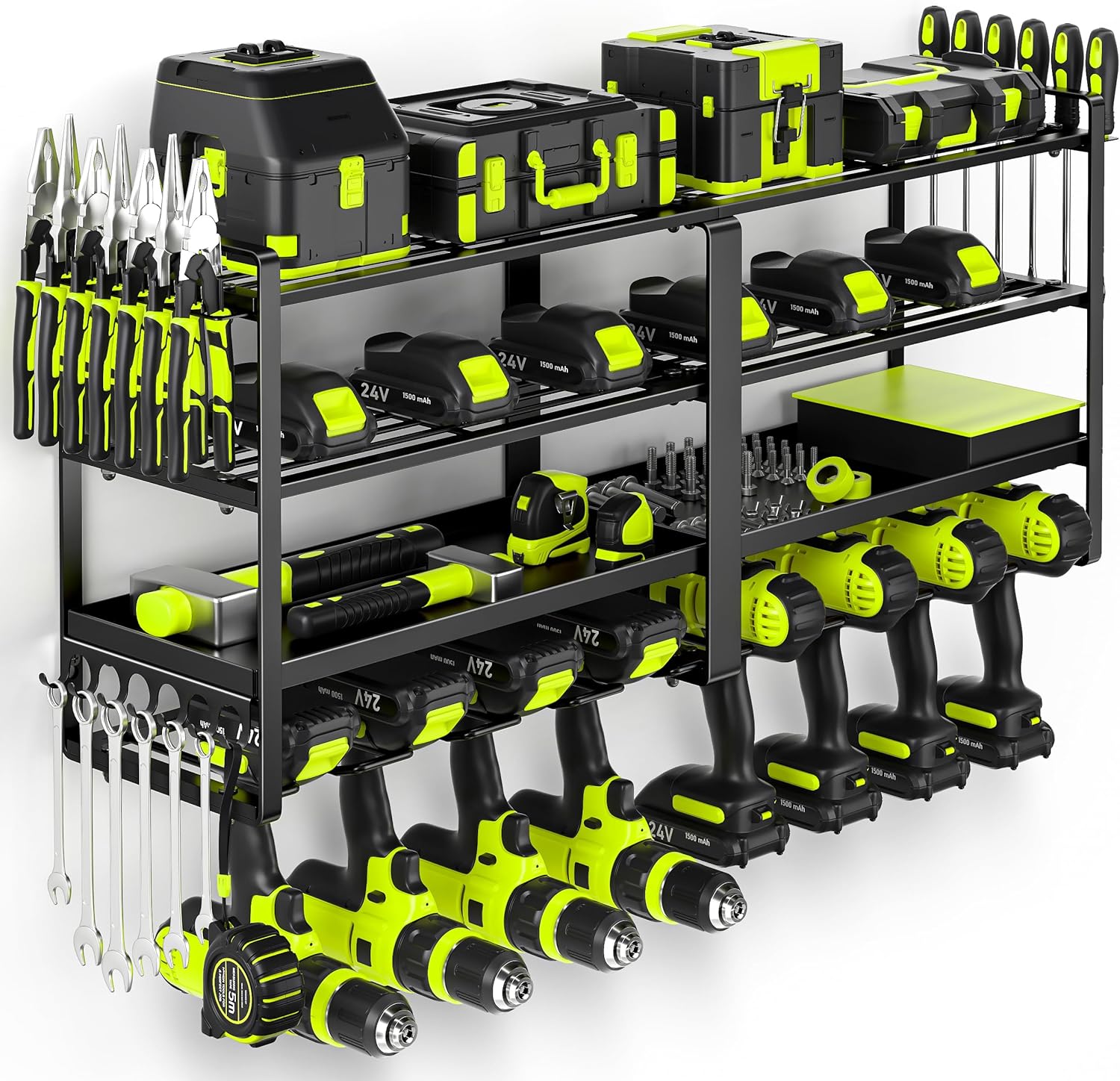 POKIPO 33" W Heavy-Duty Power Tool Organizer - Wall Mount Storage for 8 Drills & Batteries | Ideal for Garage & Workshop