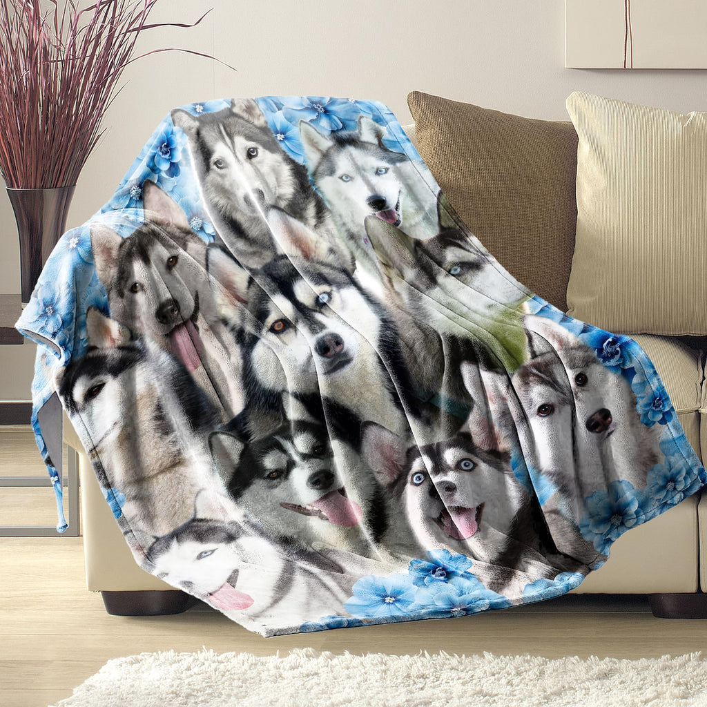 Siberian Husky Dog Throw Blanket,Siberian Husky Gifts for Dog Lovers,Soft Flannel Blanket Throw,Gift for Women Kid Girls Halloween Christmas 40"x50"