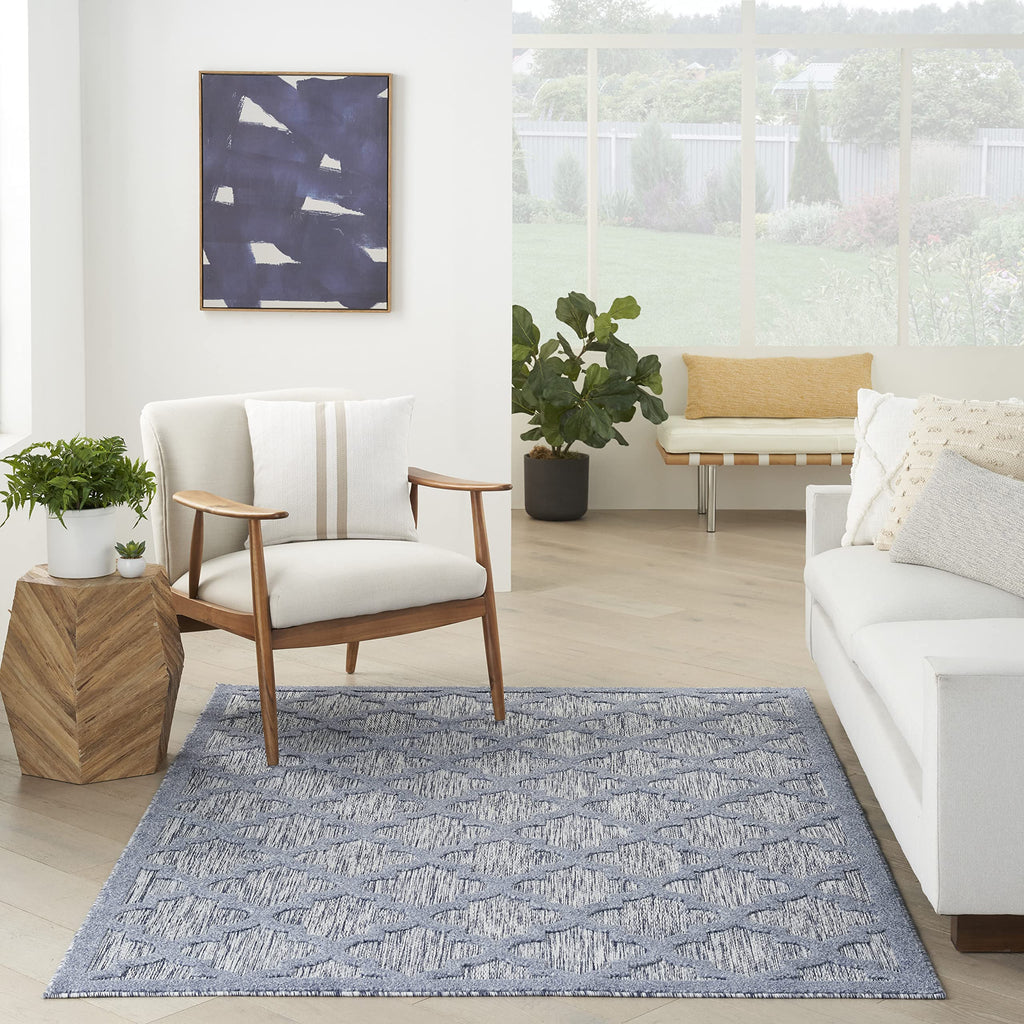 Nourison Home Easy Care Denim Blue 5' x 7' Area Rug - Easy Clean, Non Shedding, Bed Room, Living Room, Dining Room, Kitchen (5' x 7')