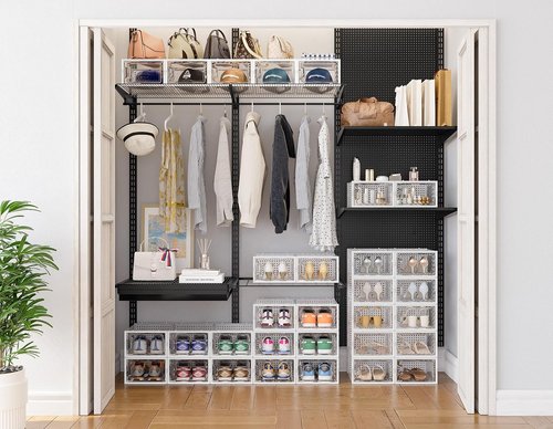 HOMIDEC Shoe Organizer - 12 Pack Clear Plastic Stackable Shoe Storage Containers for Size 10