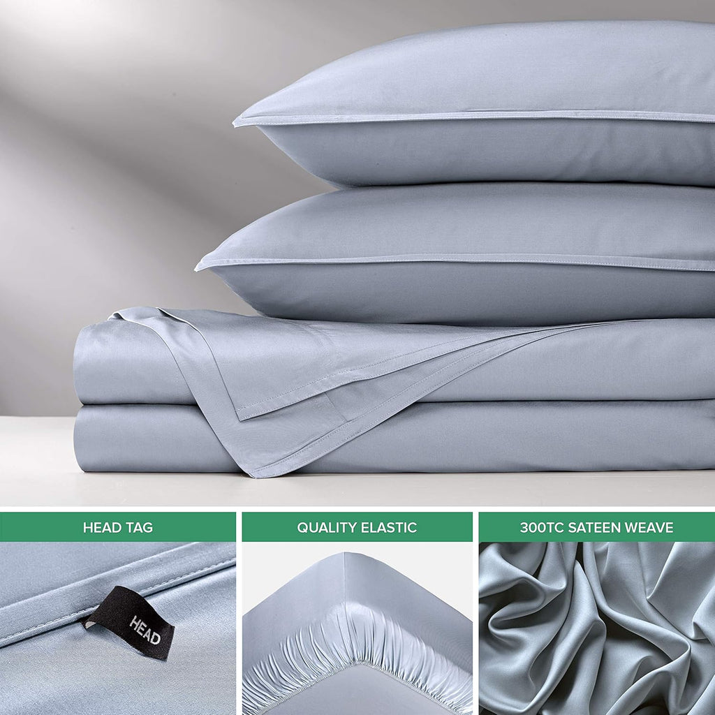 Pure Bamboo Split King Sheets - 100% Organic Viscose Bed Sheet Set, Soft & Cooling, 2 Fitted Sheets (Sterling Blue)