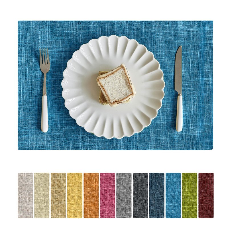 Softalker Faux Linen Placemats Set of 6-12 x 18 Inch, Heat Resistant Double Layered Durable Burlap Farmhouse Place Mats, Non-Slip Washable Rustic Table Mats for Dining, Kitchen, Party（Sky Blue