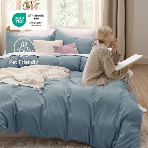 Bedsure Duvet Cover Set - Mineral Blue Full Size, 3 Pieces of Extra Soft Cotton-Like Polyester, Includes 80x90 Inch Duvet Cover with Zipper & 2 Pillow Shams