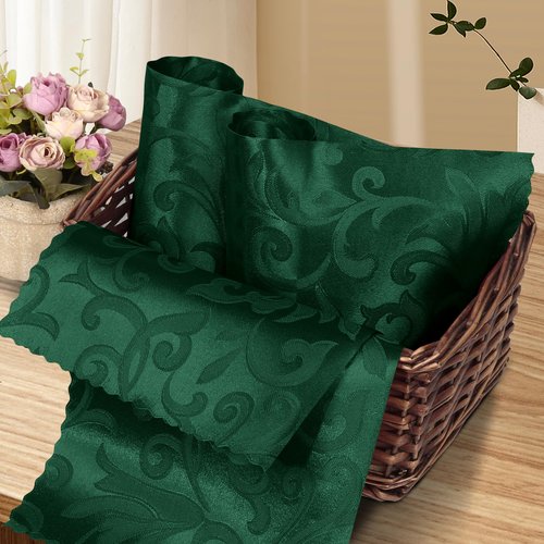 Aormenzy 50 Pack Hunter Green Satin Napkins 17 x 17 Inches Cloth Napkins Jacquard Satin Napkins Scalloped Silky Napkins Square Brocade Napkins for Wedding,Banquet,Party Decoration, JX202401310010