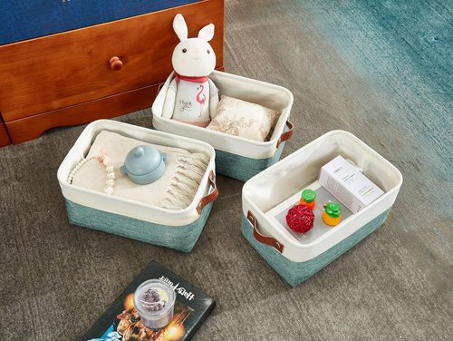 DECOMOMO Small Storage Baskets - Stylish Closet Organizers for Shelves | Teal & White, 6 Pack