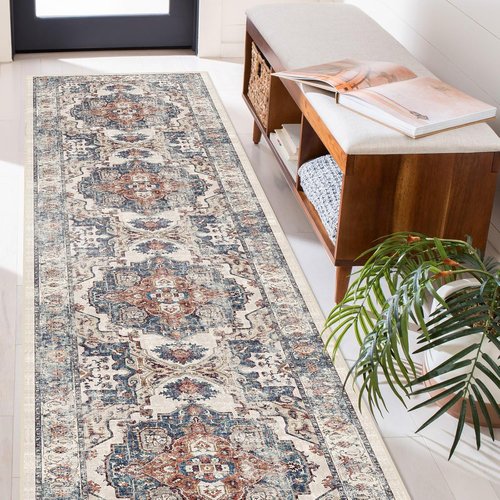 Hallway Washable Runner Rug - Vintage Soft Non-Slip Indoor Carpet | 2'6'' x 14' Brick for Kitchen & Entryway