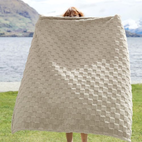 Bedsure GentleSoft Throw Blanket - Cozy Checkered Fleece for Couch & Bedroom Decor | Beige, 50x60 Inches