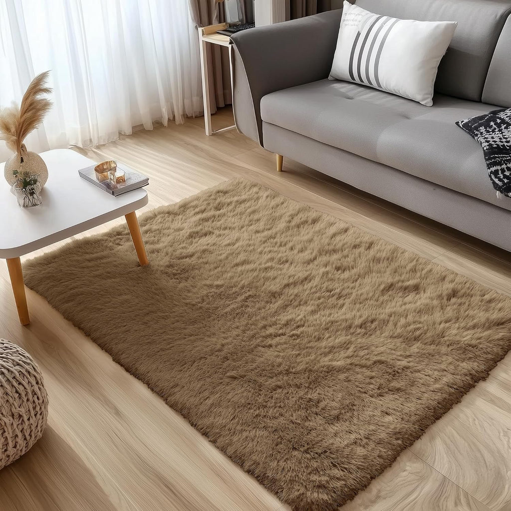 OLANLY Small Bedside Rug - Soft, Machine Washable Shaggy Throw Rug for Bedroom & Living Room | Taupe