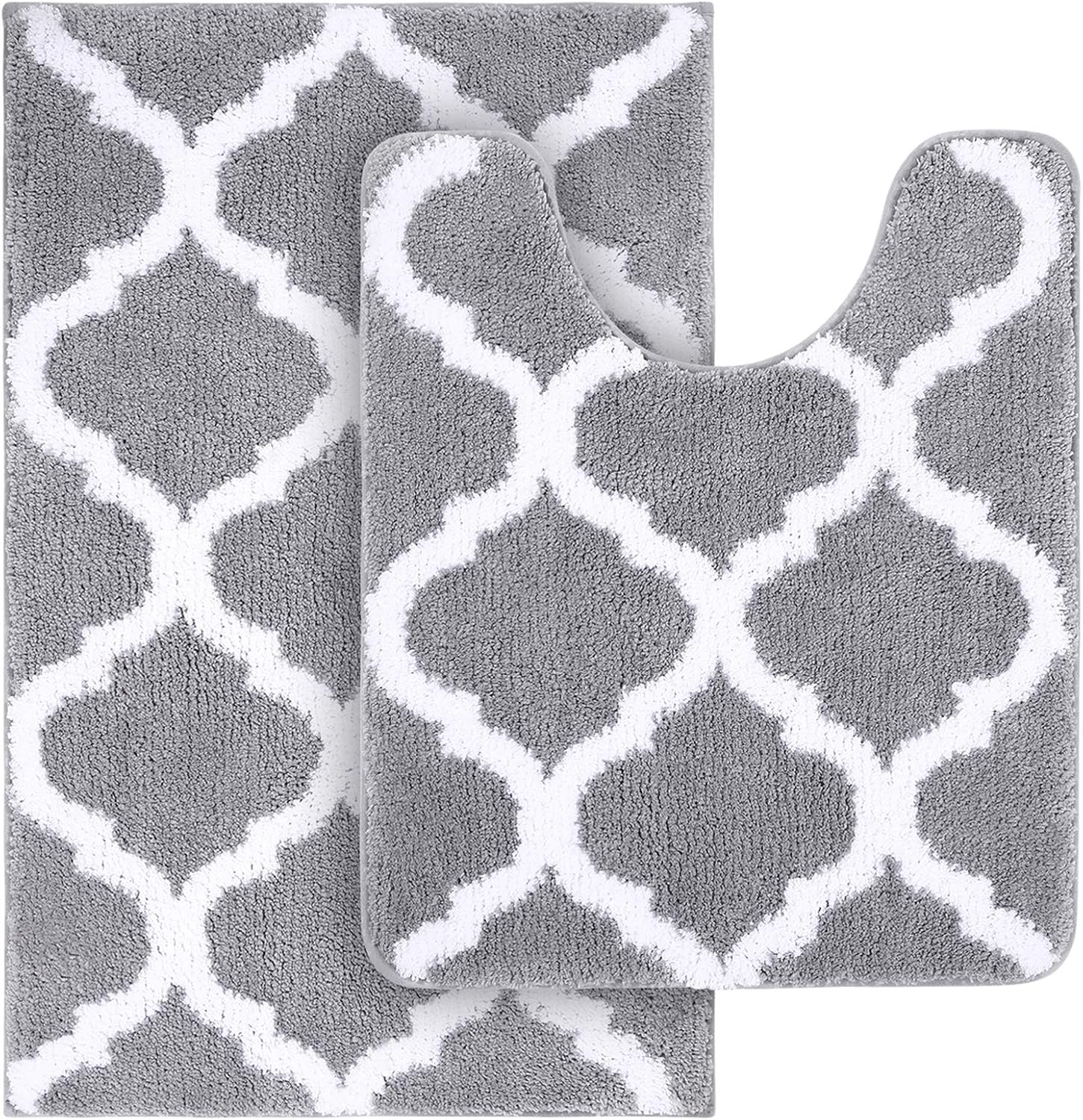OLANLY Bathroom Rugs Set - 2-Piece Microfiber Non-Slip Bath Mat & U-Shaped Toilet Rug | Grey, Machine Washable (30"x20" + 24"x20")
