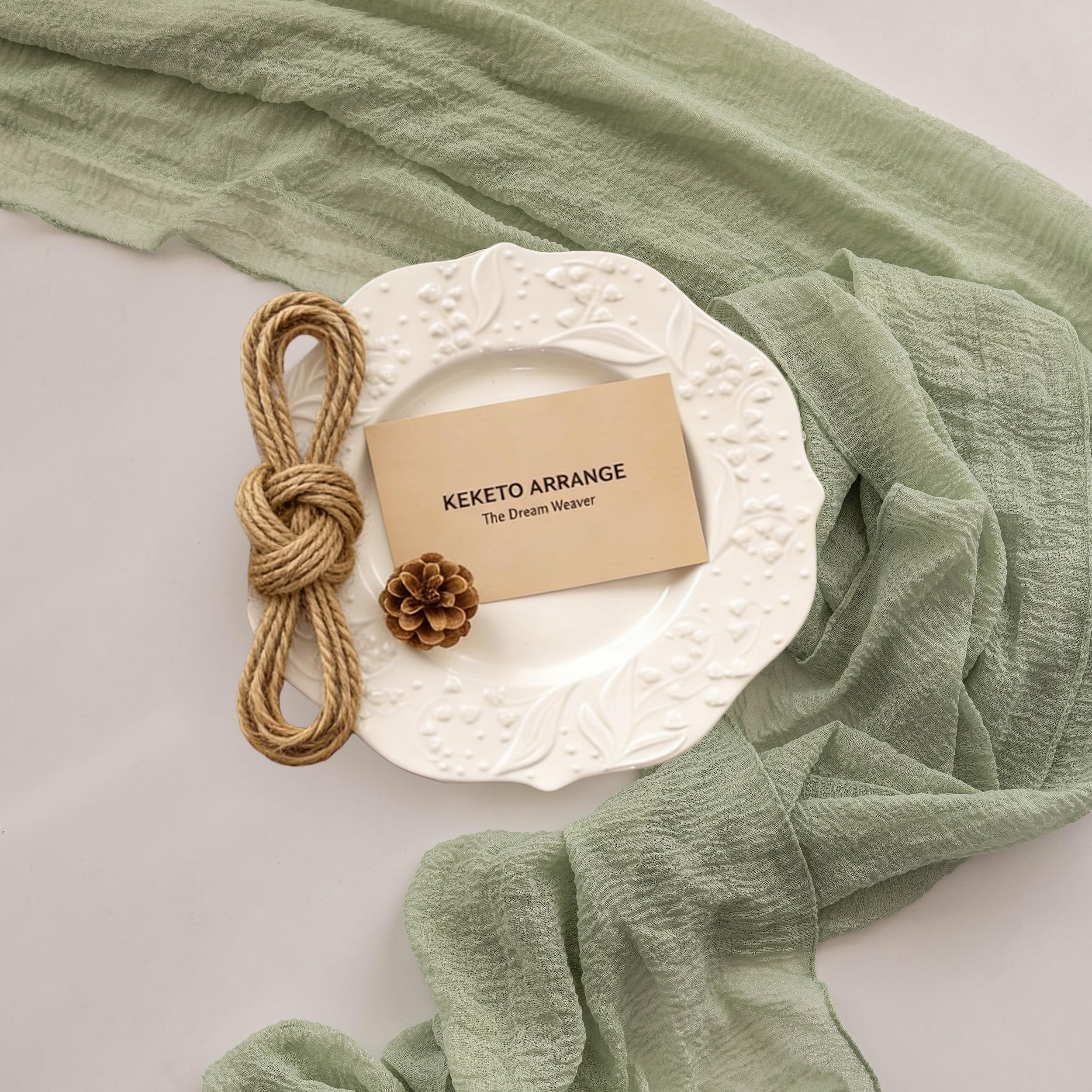 Keketoarrange 3Pcs Sage Green Spring Easter Cheesecloth Table Runner 120 Inch 10 FT Rustic Boho Cheese Cloth Runner for Wedding Baby Shower Bridal Shower Sheer Gauze Centerpiece Home Decor