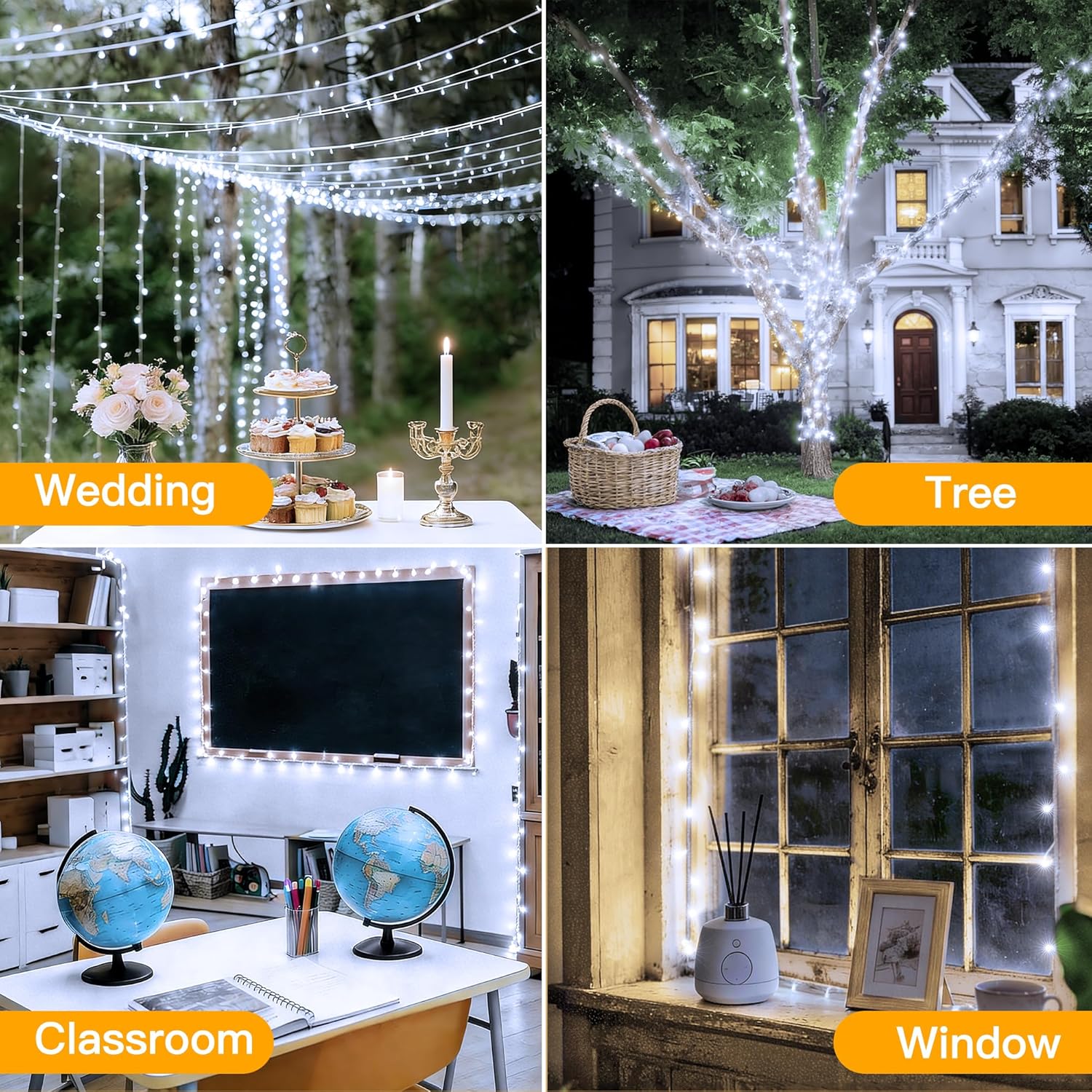 Ollny 200 LED Christmas Lights - 60FT Cool White Connectable String Lights | 8 Modes Waterproof Timer for Indoor & Outdoor Use