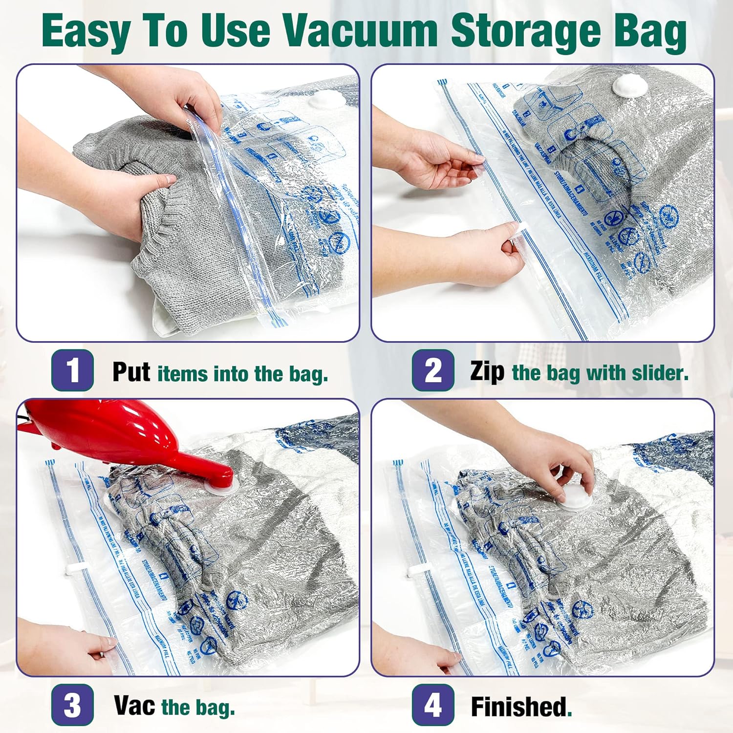 Space Saver Bags | 8 Medium Vacuum Storage Bags for Clothes - Includes Pump for Easy Use