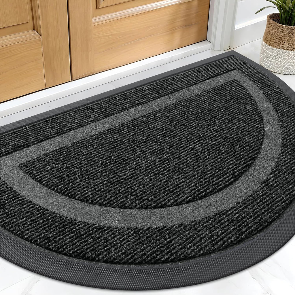 OLANLY Black 2-Piece Door Mat Set - Half Circle & Geometric Design (29.5"x17") for Stylish Entryways