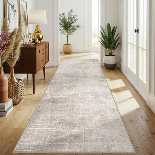 **Regine Switzerland Washable Runner Rug - Stain Resistant Abstract Design | 4x10 Beige/Cream for Kitchen & Entryway**