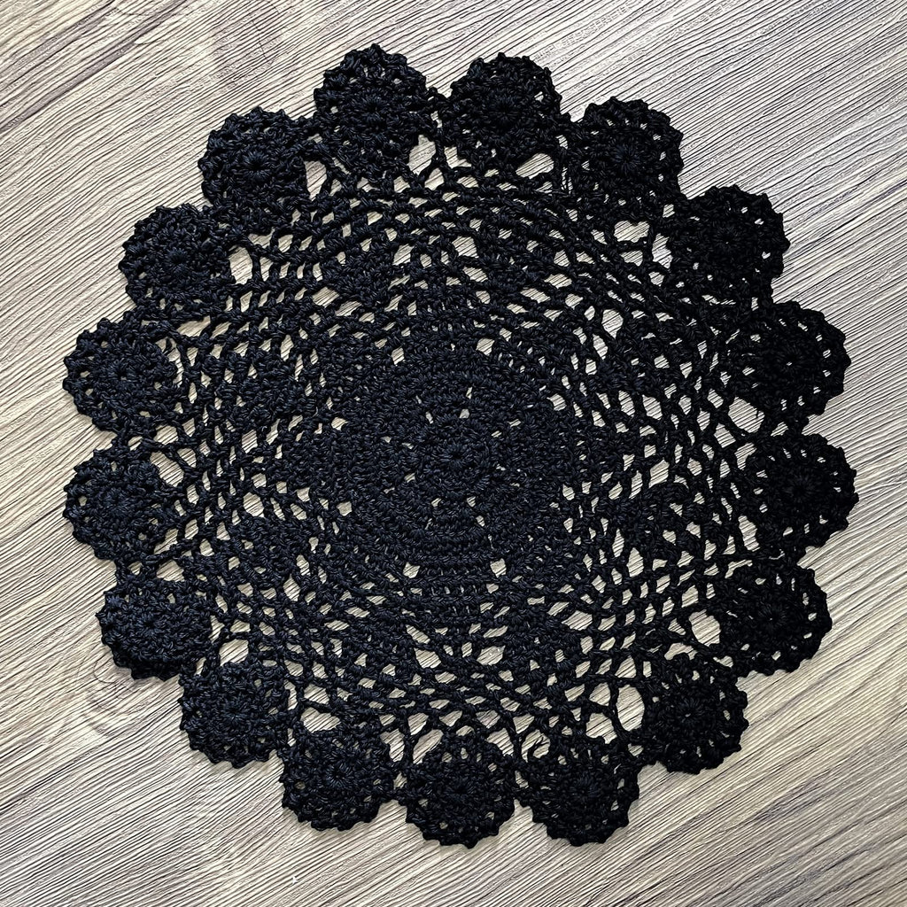 Phantomon 12 Inch Round Doilies Crochet Handmade Lace Placemats 100% Cotton Knitted Coasters, Pack of 4 (Black)