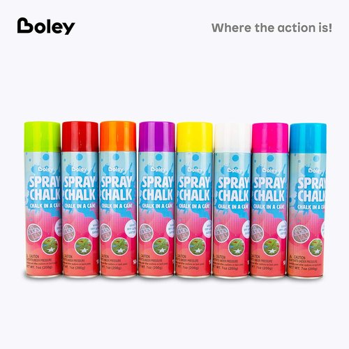 Boley Spray Chalk - 8 Pack Washable Chalk Spray Paint, Non-Toxic Vibrant Colors for Outdoor Fun | 7 oz Each