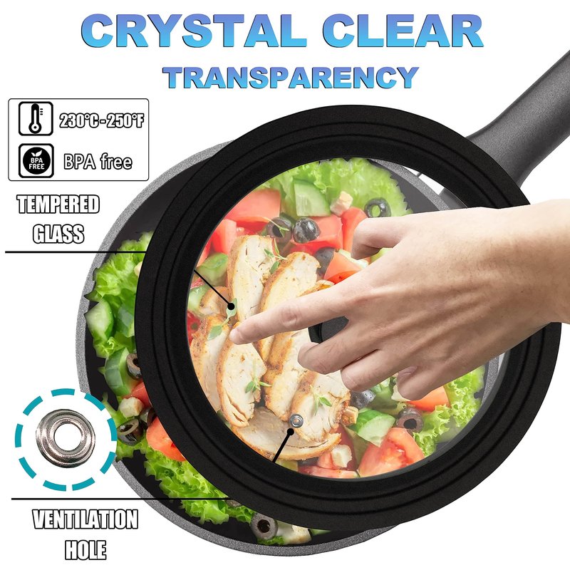 Lerykin Tempered Glass Lid - Universal Lid with Heat Resistant Silicone Rim for Pots, Pans and Skillets - Pan Cover Replacement Lid Fits 10", 11" and 12" Diameter Cookware