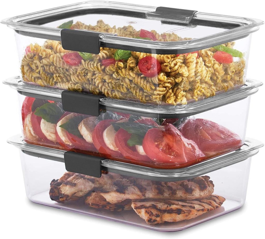 Rubbermaid Brilliance Food Storage Containers - Large 9.6 Cup, Clear, 3 Pack for Freshness