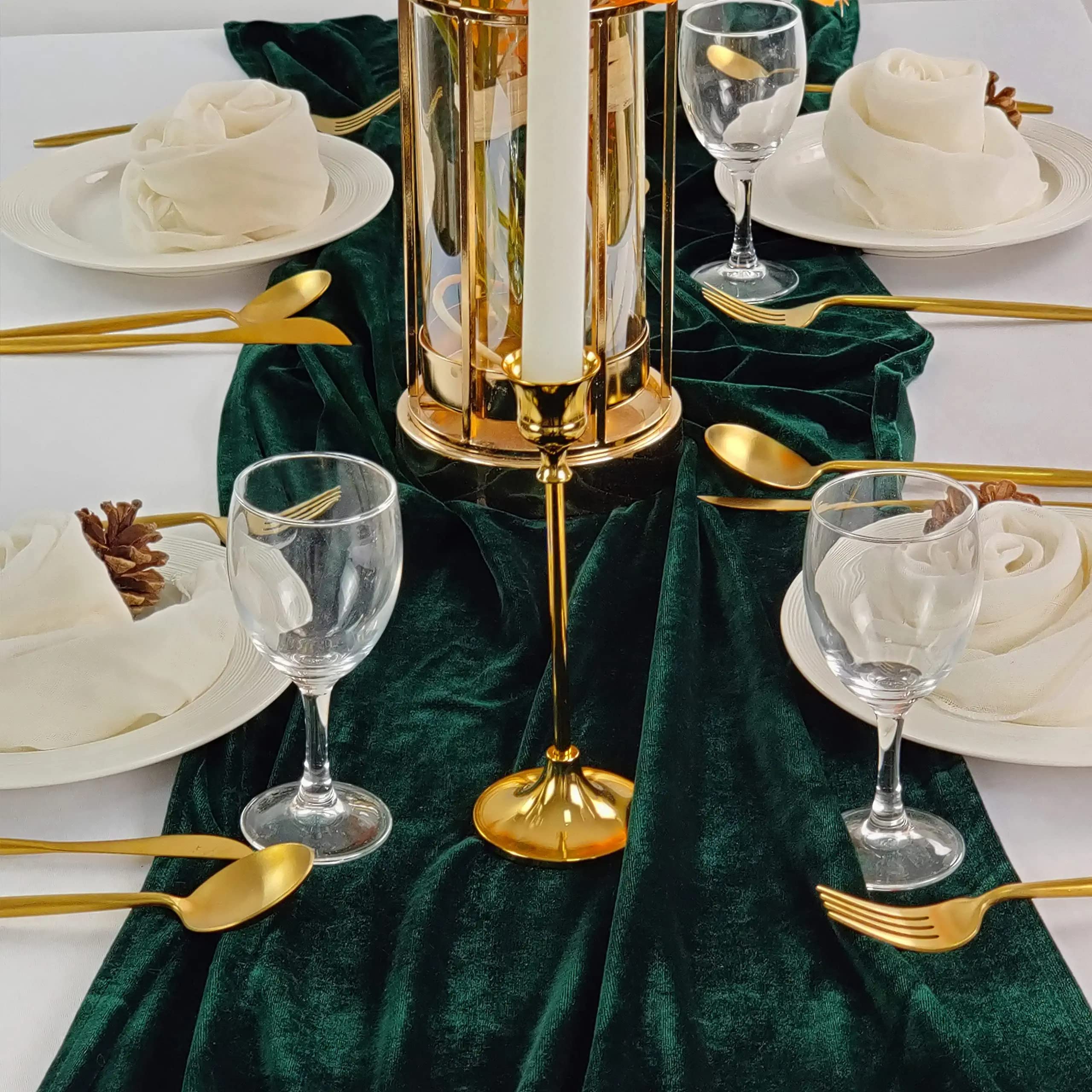 BTF HOME Velvet Table Runner, 5 Pack Luxurious Wedding Reception Decorations Soft Velvet Fabric Table Linen Overlay for Party (20 x 120 inch, Emerald Green)