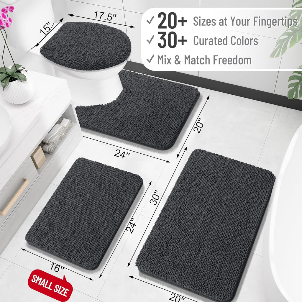 OLANLY Small Bathroom Rugs - Extra Soft Chenille Bath Mats | Quick Dry, Machine Washable, 24x16, Dark Grey