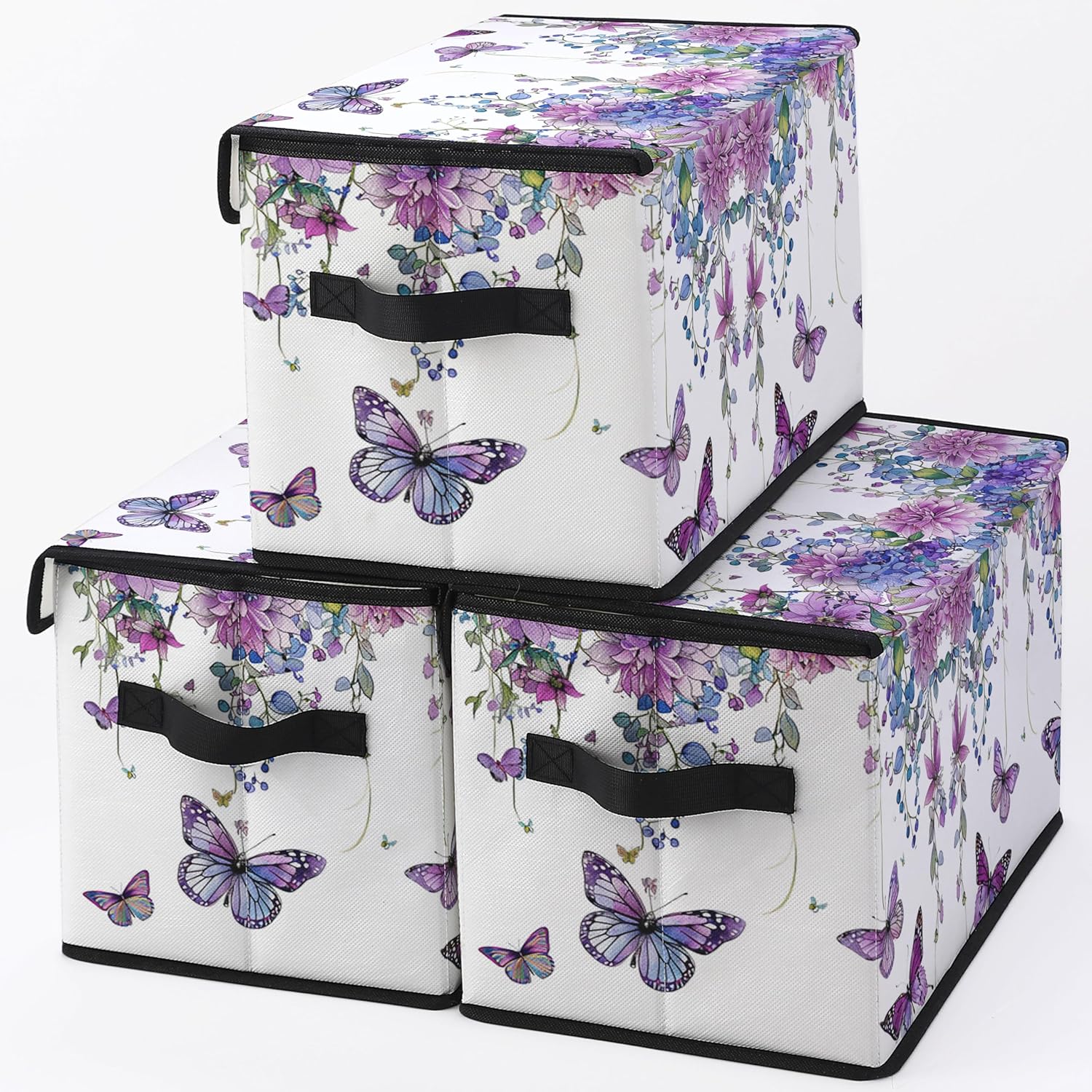 Skiennix Stackable Clothes Storage Bins - Fabric Organizers with Lids | 3 Pack for Home & Office