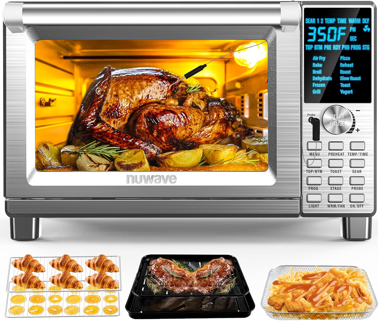 Nuwave Bravo Air Fryer Toaster Oven - 12-in-1 Convection Cooking | 30-QT XL Capacity, Stainless Steel Finish