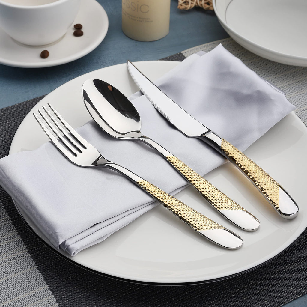 Gold Silverware Set 20-Piece Stainless Steel Flatware Cutlery Set Service for 4 Kitchen Tableware Utensil Set Includes Knives Spoons Forks For Home Kitchen Restaurant