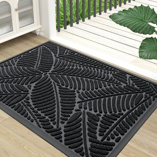 Colorxy Waterproof Doormat - Sturdy Natural Rubber, Non-Slip Indoor/Outdoor Mat, 30''x17'', Black