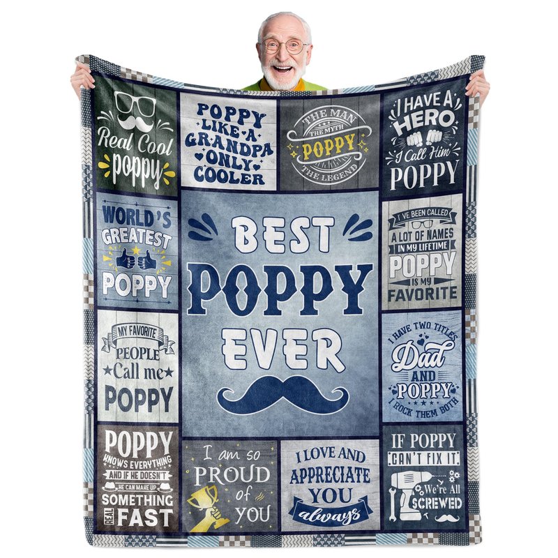 AICLIV Poppy Blanket 60"X50", Best Birthday Father's Day for Poppy, Poppy Gifts from Grandkids, Soft Warm Cozy Throw Blanket