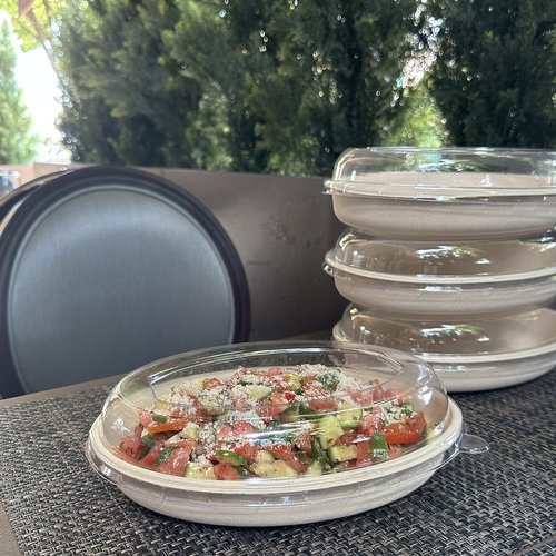 32 oz Disposable Compostable Fiber Oval Burrito Bowls with Dome Lids Heavy-Duty, Eco-Friendly Natural Bagasse Unbleached, Heat Resistant, Biodegradable Paper Salad Bowls Alternative to Plastic (25)