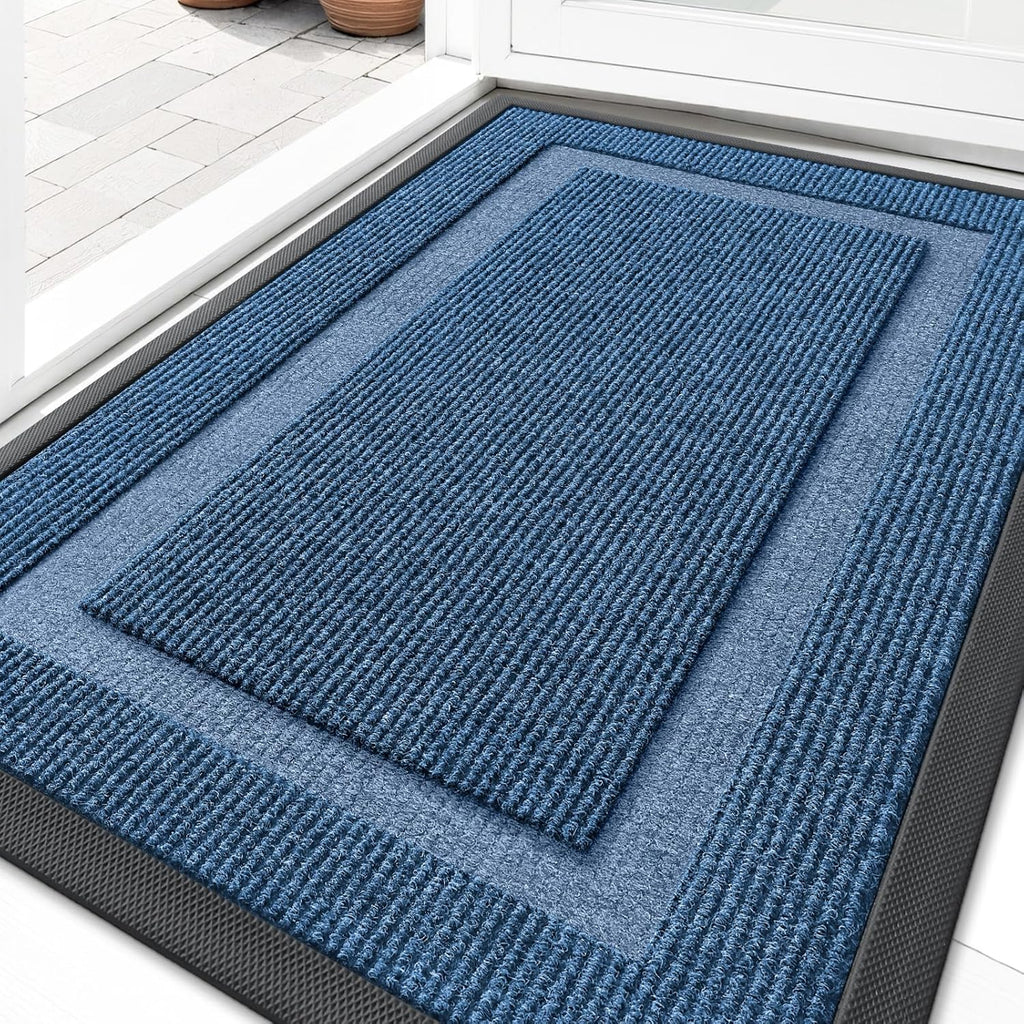 OLANLY Waterproof All-Season Front Door Mat - Sturdy Natural Rubber, Easy Clean, 33x21, Light Blue