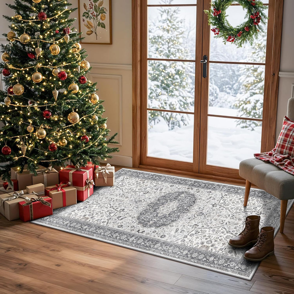 Skiennix Washable Kitchen Sink Rug - Non-Slip, Soft, Stain Resistant | 2x4 ft, Grey Boho Decor
