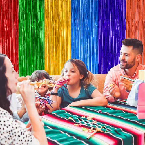 Cinco De Mayo Decorations - 2 Pack Fiesta Rainbow Backdrop | 3.28 FT x 7.05 FT Tinsel Curtains