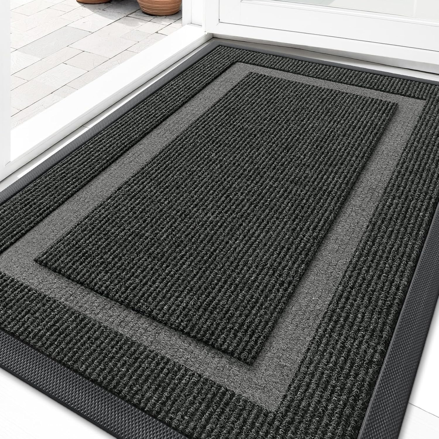 OLANLY Waterproof Front Door Mat - All-Season, Sturdy Natural Rubber, Easy Clean | 33x21, Black