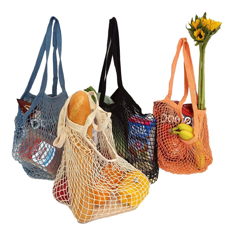 Homeneeds Reusable Long Handle Grocery Bags, Fruit and Vegetable Shoulder Bag, Washable Cotton Mesh String Organizer Shopping Handbags