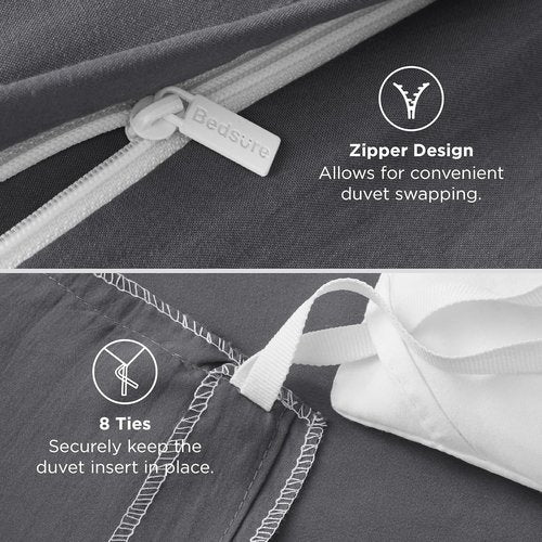 Bedsure Charcoal Grey Duvet Cover Set | Soft 3-Piece Queen Size with Zipper Closure - 90x90 Inches