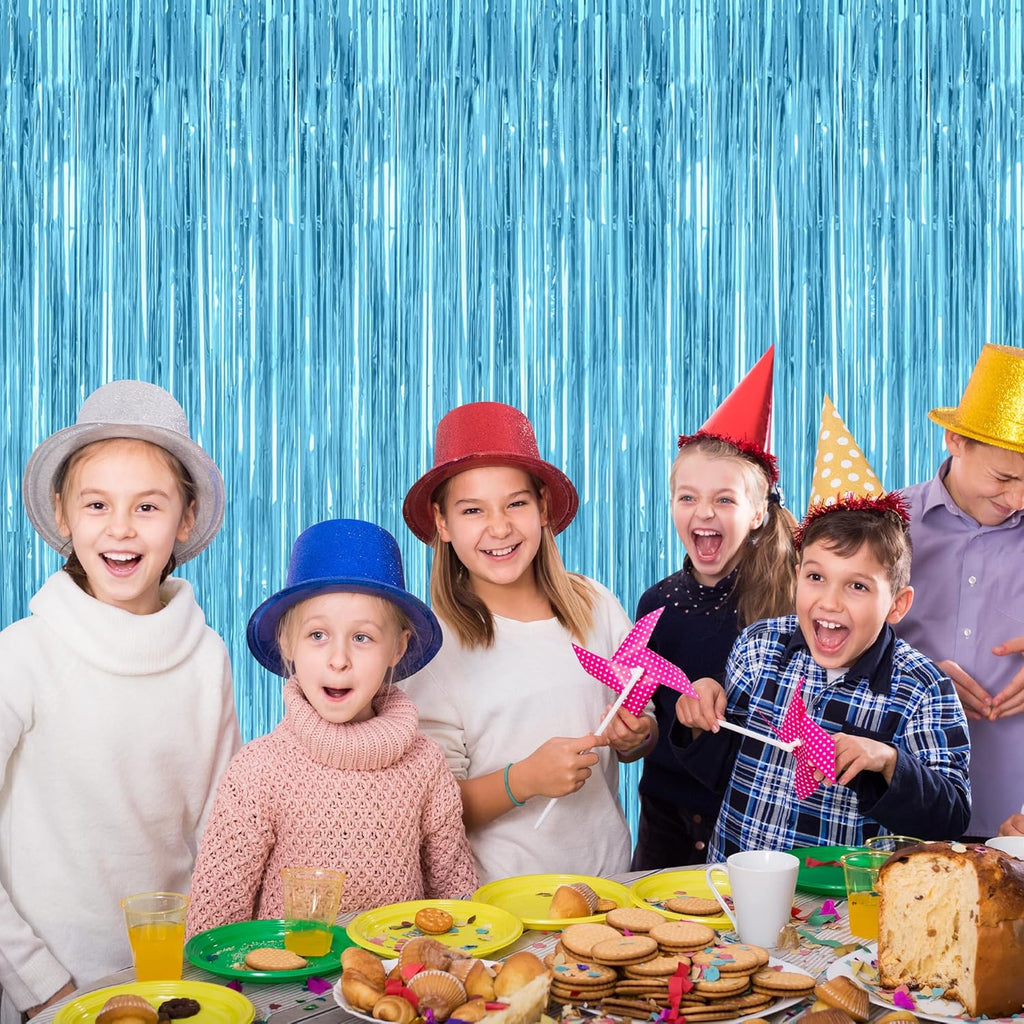 Sky Blue Party Decorations by [Brand Name] - 12 Pack Foil Fringe Curtains | 3.28 FT x 7.05 FT Winter Wonderland Backdrop