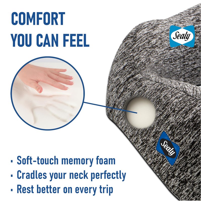 Sealy Travel Pillow – Airplane Pillow for Neck Support, Neck Pillow for Traveling, Travel Neck Pillow for Airplanes, Ergonomic Travel Pillow, Premium Support Travel Pillows for Long Flights